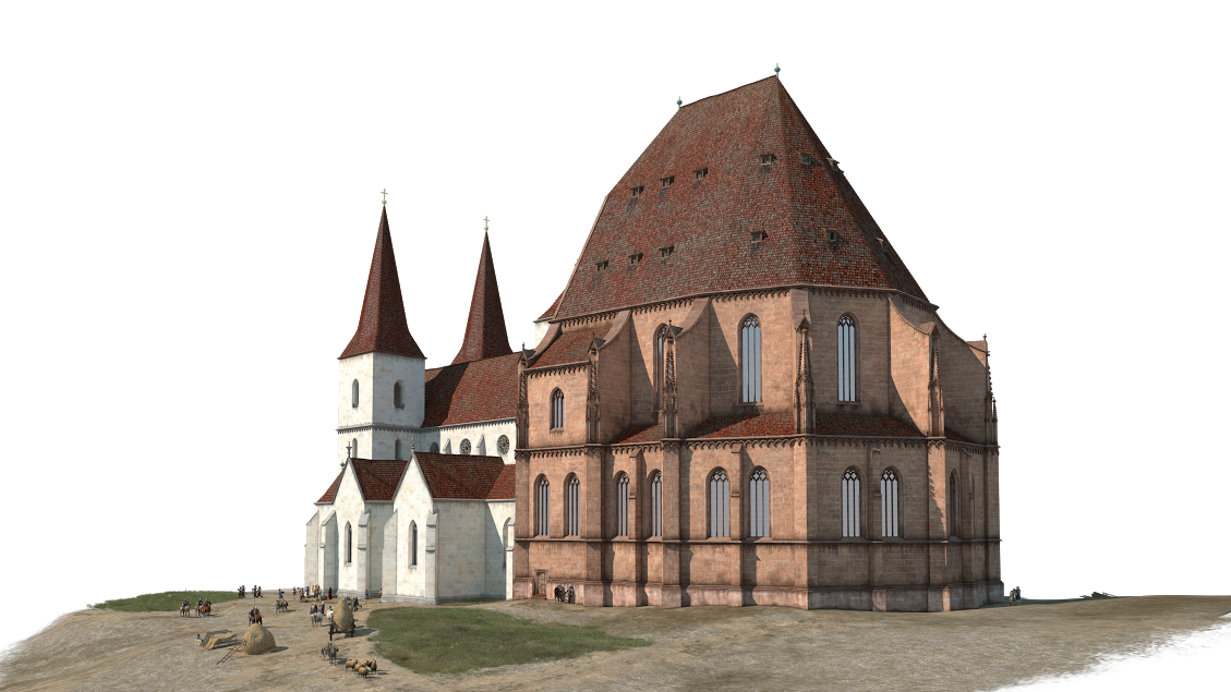 Az egri vár Szent János evangélista tiszteletére felszentelt katedrálisa 1508-ban. Rekonstrukció: Buzás Gergely, Pazirik Informatikai Kft.